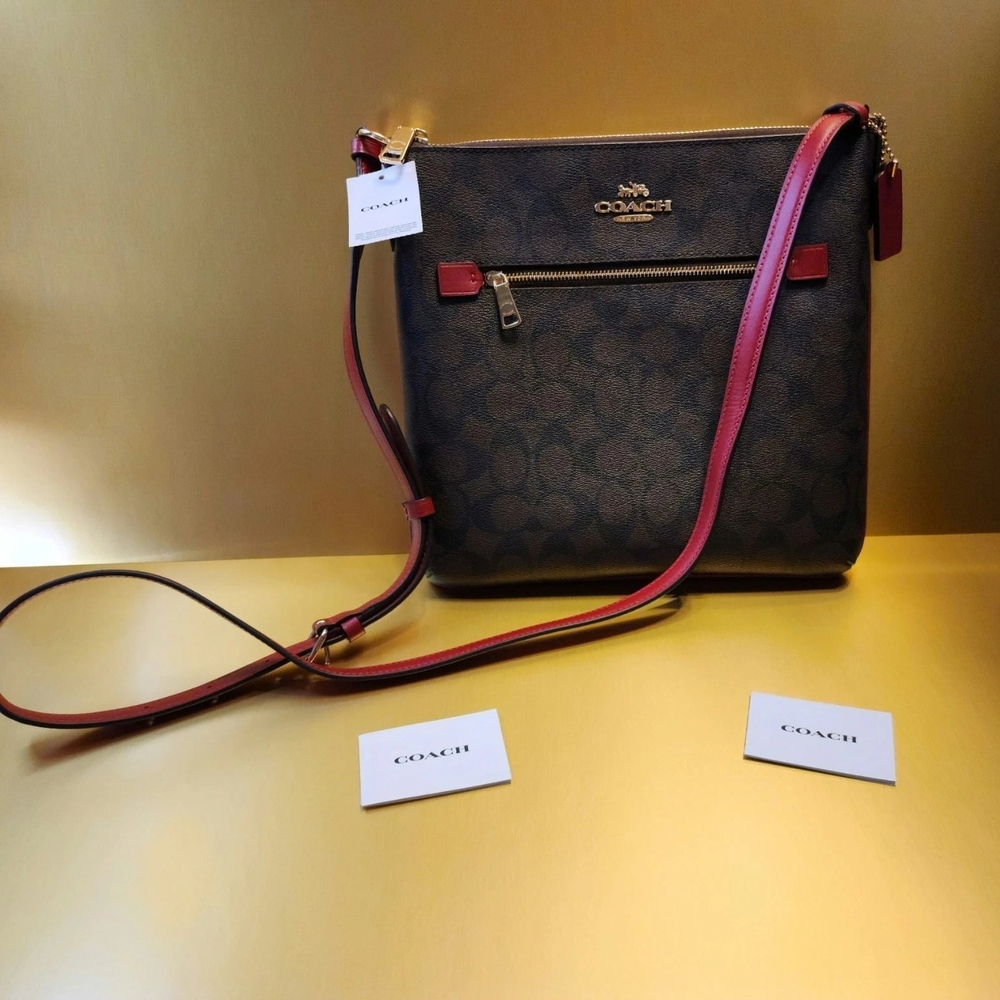 Coach Brown and Red Crossbody Bag
